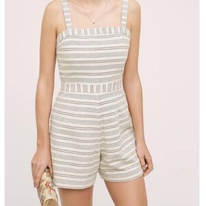 Paper Crown Cream and Navy Striped Sleeveless Romper